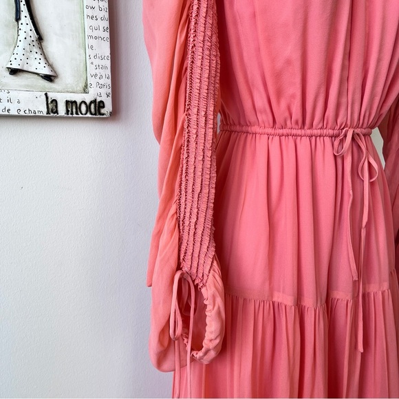 Ulla Johnson Noelle Dahlia Coral Silk Long Sleeve Wedding Guest Midi Dress Sz 2 - Picture 8 of 17